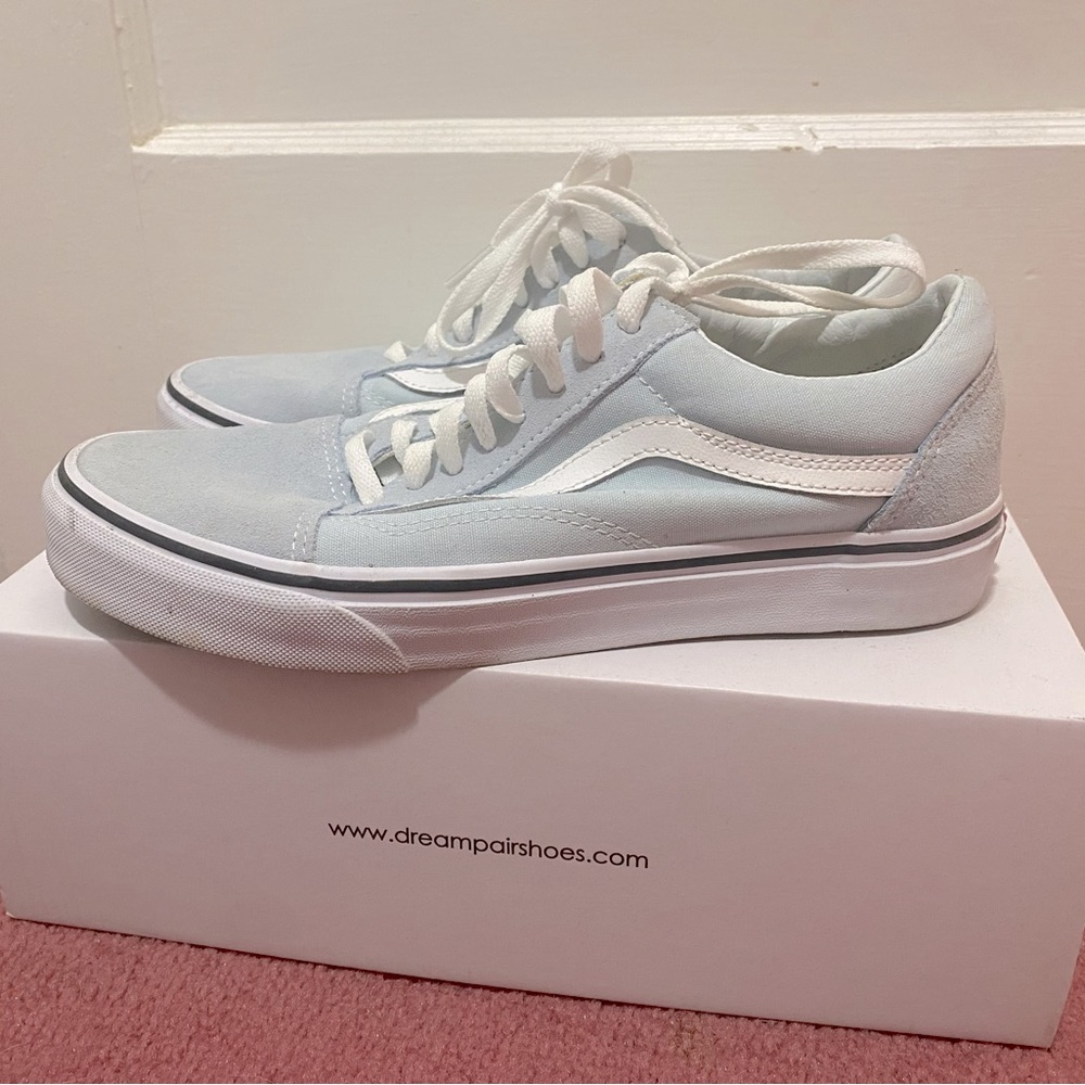 WORN ONCE: Vans Baby Blue/True White Old Skool Shoe Size 10 Women’s
